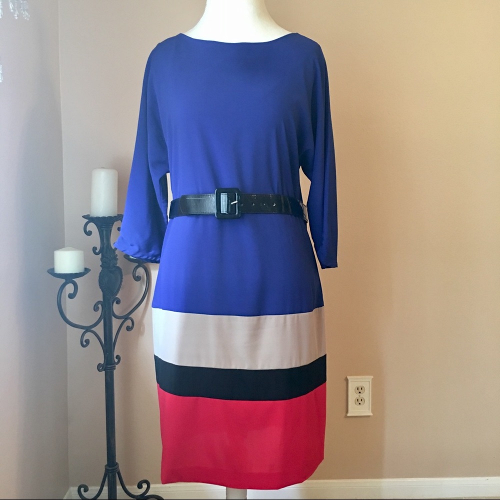 Royal Blue Belted Shift Dress Size 12